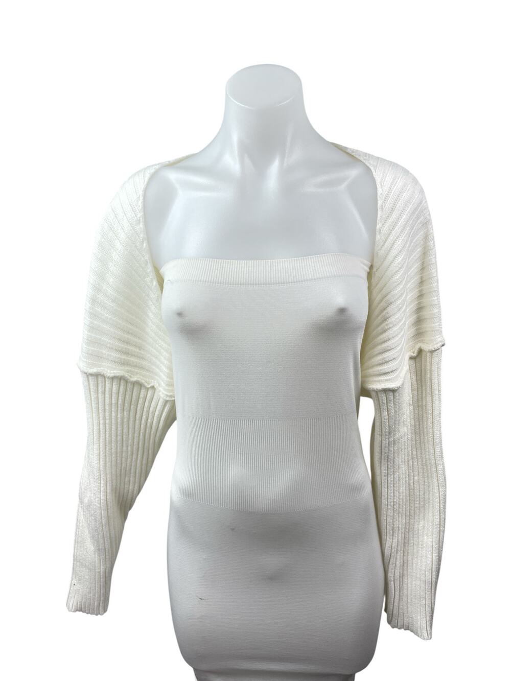 NEW Commense Cream Ribbed Knit Dolman Long Sleeve Cropped Cardigan Sweater XS